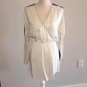 Parker ivory silk dress with black stripe